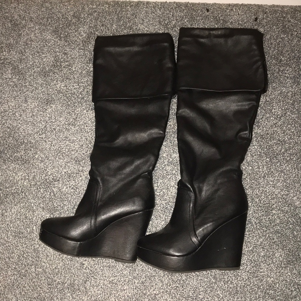 Thigh high wedges boots